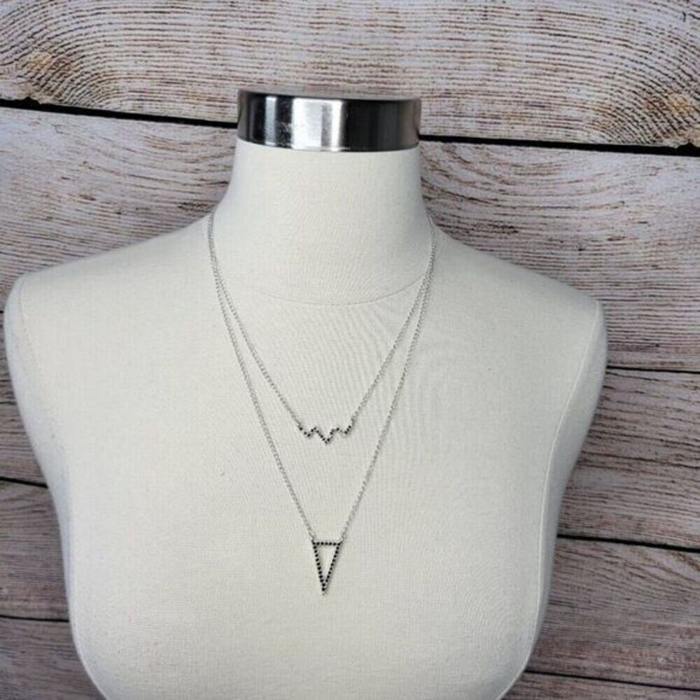 NWOT Marlyn Schiff Long Geometric Triangle Rhinestone Silver Tone Necklace